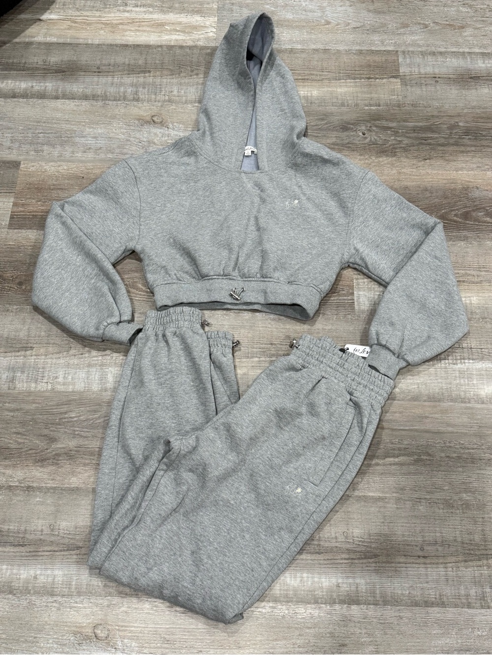 For Love And Lemons Grey Cropped Hoodie & Joggers Set